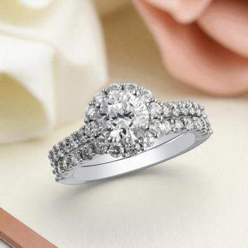 Pre Owned 2.2 cts Round Lab Grown Diamond 14k White Gold Wedding Ring Set Size 52