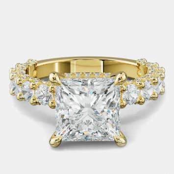 Pre Owned 4.5 cts Princess Cut Lab Grown Diamond 18k Yellow Gold Ring Size 52