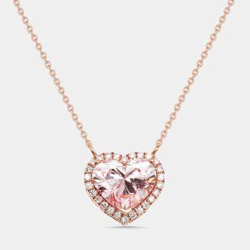 Pre Owned 3.8 Cts Pink Heart, Round Lab Grown Diamonds 18k Rose Gold Necklace