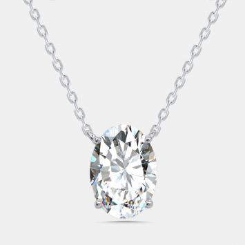 Pre Owned 3 cts Oval Lab Grown Diamonds 18k White Gold Necklace