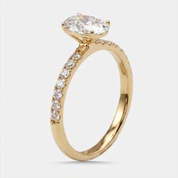 Pre Owned 1.3 cts Oval, Round Lab Grown Diamonds 18k Yellow Gold Ring Size 52