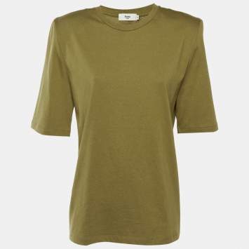 مملوكة مسبقًا The Frankie Shop Olive Green Cotton Structured Shoulder T-Shirt S