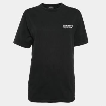 Pre Owned The Kooples Black Printed Cotton Jersey Crew Neck T-Shirt M
