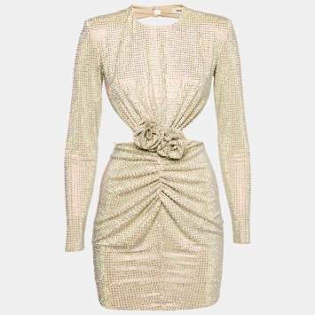 Pre Owned The New Arrivals By Ilkyaz Ozel Beige Crystal Embellished Open Back Mini Dress XS