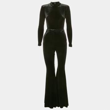Pre Owned The New Arrivals By Ilkyaz Ozel Black Velvet Jersey Bodycon and Trousers Set XS