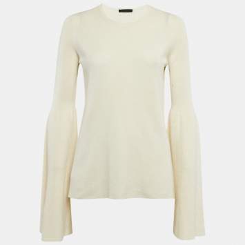 Pre Owned The Row Cream Cashmere and Silk Full Sleeve Sweater M