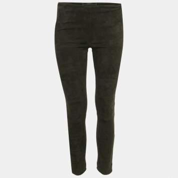 Pre Owned The Row Olive Green Suede Trousers S 