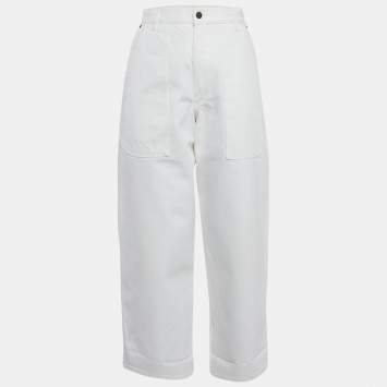 Pre Owned بنطلون جينز ذا رو أبيض مرتفع الخصر دينم بحجم الخصر 31 بوصة موديل متوسط الحجم