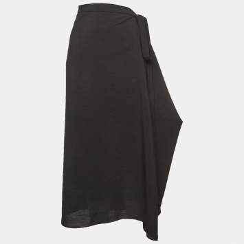 Pre Owned The Row Black Wool Blend Draped Mid-Length Skirt M