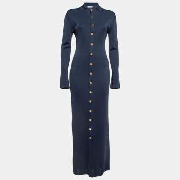 Pre Owned The Row Navy Blue Jersey Carmela Button-Front Shirt Dress S
