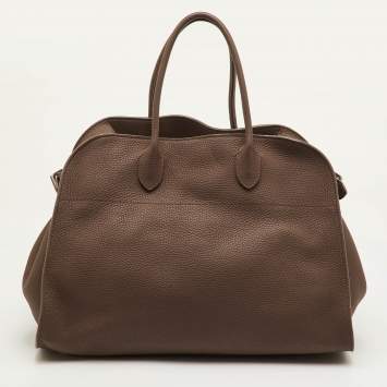 مملوكة مسبقًا حقيبة ساتشل جلد محبب غير لامع بني زيتوني ذا رو سوفت مارجو 15