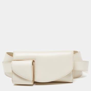 Pre Owned The Row Ivory Leather Horizontal Belt Bag
