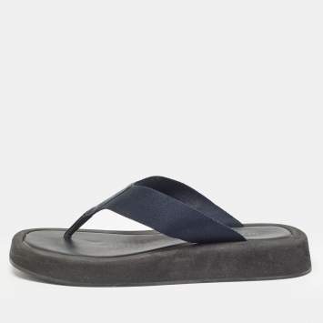 Pre Owned The Row Black Leather and Fabric Thong Sandals Size 39