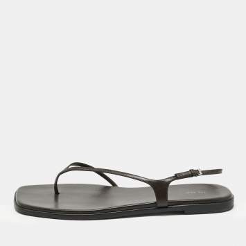 Pre Owned The Row Brown Leather Constance Flat Sandals Size 40.5