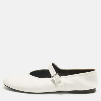 مملوكة مسبقًا The Row White Fabric Mary Jane  Ballet Flats Size 40
