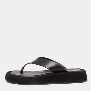 Pre Owned The Row Black Leather And Suede Ginza Thong Sandals Size 37