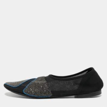 Pre Owned The Row Black Mesh Embellished Beads Ballet Flats Size 39