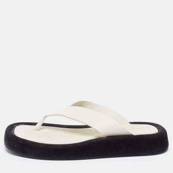 Pre Owned The Row White /Black Leather and Suede Ginza Thong  Flats Size 39