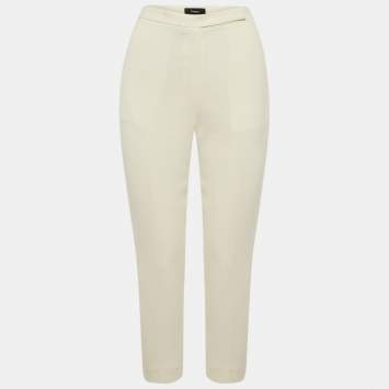 Pre Owned Theory Rice White Admiral Crepe High Waist Slim Fit Cropped Trousers S