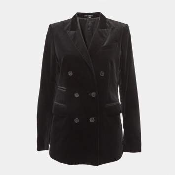 Pre Owned Theory Black Velvet Double Breasted Blazer L