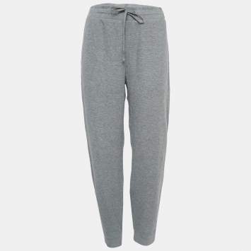 Pre Owned Theory Grey Pima Organic Cotton Rib Knit Trackpants L