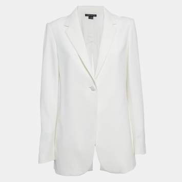 Pre Owned Theory White Crepe Button Front Back Slit Blazer M