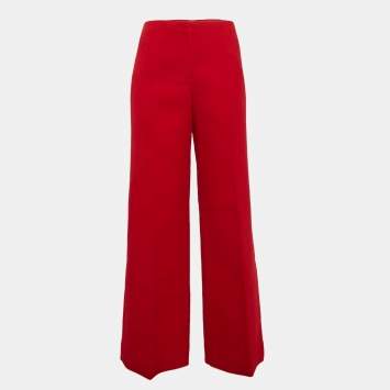 Pre Owned Theory Red Cotton High-Waist Wide-Leg Trousers L