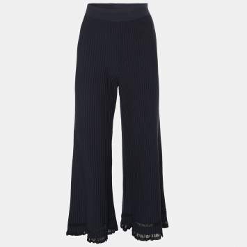 Pre Owned Theory Navy Blue Rib Knit Palazzo Pants S