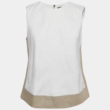 Theory White/Brown Line Sleeveless Top M