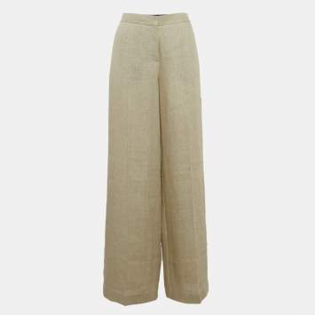 Pre Owned Theory Beige Linen Wide Leg Trousers S