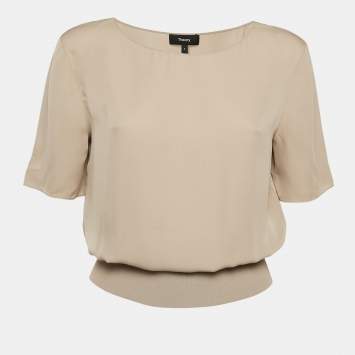 Theory Dark Beige Silk Half Sleeve Top S