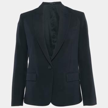 Pre Owned Theory Black Navy Blue Wool Single Breasted Blazer S