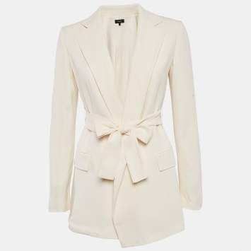 Pre Owned Theory Cream Crepe Belted Blazer XS