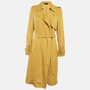 Pre Owned Theory Yellow Crepe Open Front Belted Coat M