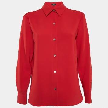 Theory Red Crepe Buttons Straight Point Shirt S