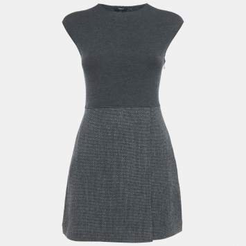 Pre Owned Theory Grey Wool Jersey and Jute Mini Dress XS