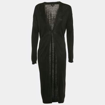 Pre Owned Theory Black Linen Knit Long Cardigan M