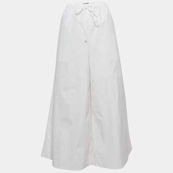 Pre Owned Theory White Cotton Drawstring Wide-Leg Trousers M