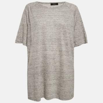 Pre Owned Theory Grey Melange Linen Jersey Loose Fit Top XXL