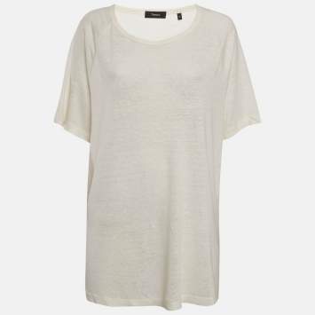 Pre Owned Theory Off-White Linen Jersey Top XXL