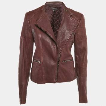 Pre Owned Theory Burgundy Leather Rider Jacket M
