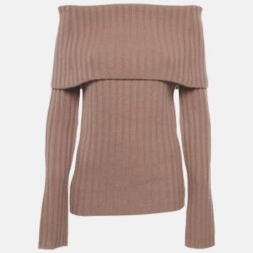 مملوكة مسبقًا Theory Pink Rib Knit Off-Shoulder Sweater M
