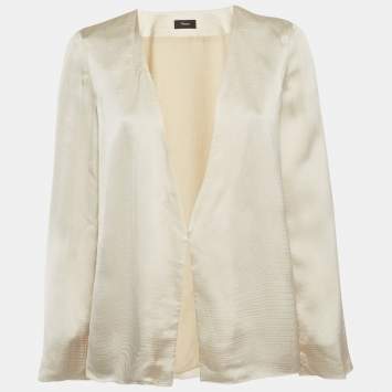 Pre Owned Theory Cream Silk Blend Wrap Jacket S
