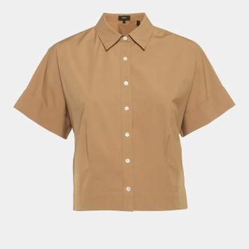 Pre Owned Theory Beige Cotton Short Sleeve Shirt S