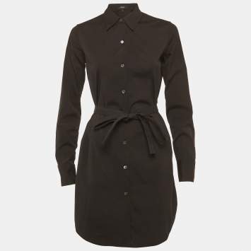 Pre Owned Theory Black Cotton Long Sleeve Shirt Dress S