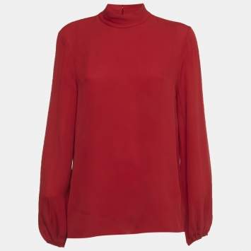 Pre Owned Theory Red Silk Mock Neck Top M