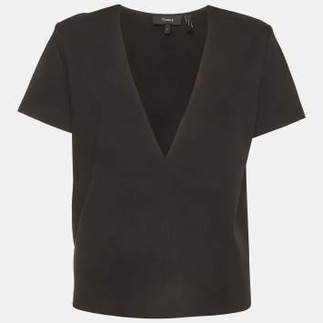 مملوكة مسبقًا Theory Black Fixture Ponte Jersey V-Neck Zadeia Top L
