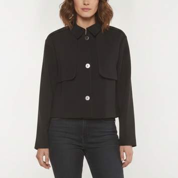 مملوكة مسبقًا Theory Black Admiral Crepe Button Front Crop Trench Coat M 