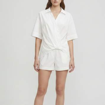 Pre Owned Theory White Poplin Pleated SS Twist Shirt S