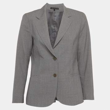Pre Owned Theory Grey Wool Blend Single Breasted Blazer M